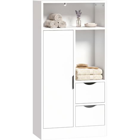 HOMCOM mueble de baño estrecho armario de baño con 2 cajones Compartimento abierto y estantes ajustables para espacio pequeño 50x25x100 cm blanco (1/5)