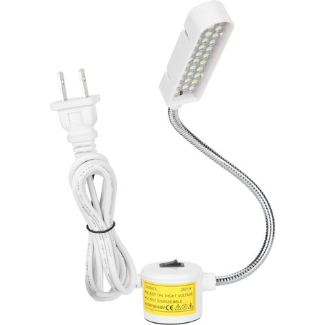 Lampe de machine à coudre 33 LED, flexible 360° avec tuyau métallique et aimant, prise US 110-240V.