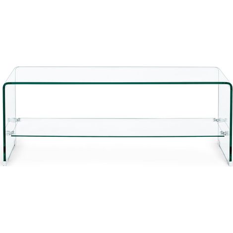Hellin – Table basse rectangulaire en verre trempé double plateau L100 x l 40 x H 38 cm – Design minimaliste pour salon contemporain (1/5)