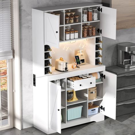 MEUBLIV Aparador de cocina blanco 108x40x180 cm con enchufe integrado, LED y 6 cajones (1/5)