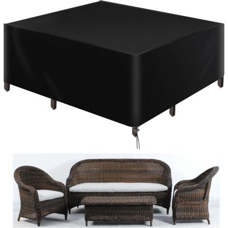 Housse Salon de Jardin 420D Oxford Tissu Housse de Protection pour Mobilier Housse de Table de Jardin Imperméable Bâche de Protection avec Corde et Boucle Verrouillage Noir 120x100x75cm (1/5)