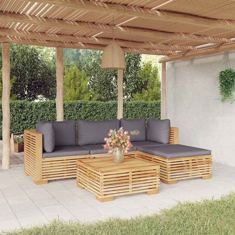vidaXL Salon de jardin 5 pcs avec coussins Bois de teck solide (1/5)