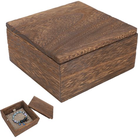 Luxuriöse Vintage-Schmuckaufbewahrungsbox aus gewachstem Holz, multifunktionale quadratische Box (12 x 12 x 6 cm) mit Deckel (1/5)