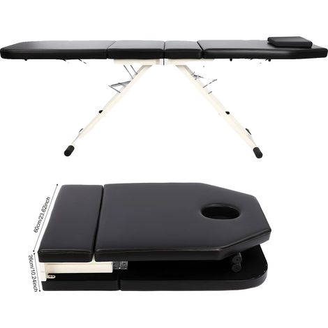 Table de massage, dossier réglable, design pliable, noir (1/2)