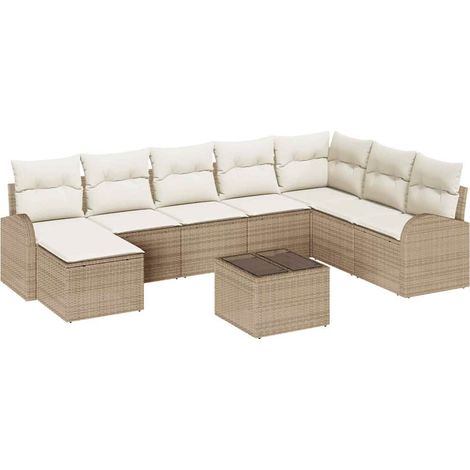 Maison Exclusive - Set di divani con cuscino 9 pcs Beige e Bianco polyrattan