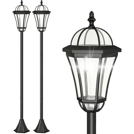 Lampadaires solaires sur pied, lot de 2 lampes LED 6000K IP44, ABS noir Ø18,5x129cm, éclairage automatique (1/5)