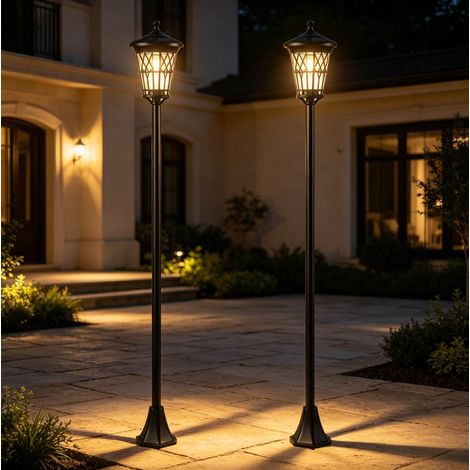 Lampade solari da giardino, set da 2, 186 cm, regolabili in altezza, nere HAVRYA (1/5)