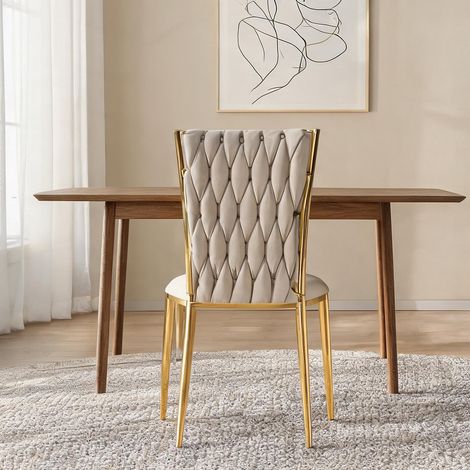 Fauteuil de salle à manger en velours beige avec motif tissé (1/5)