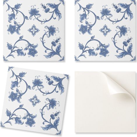 Juego de baldosas de vinilo con estampado floral para cocina o ba帽o, 20x20x20 cm