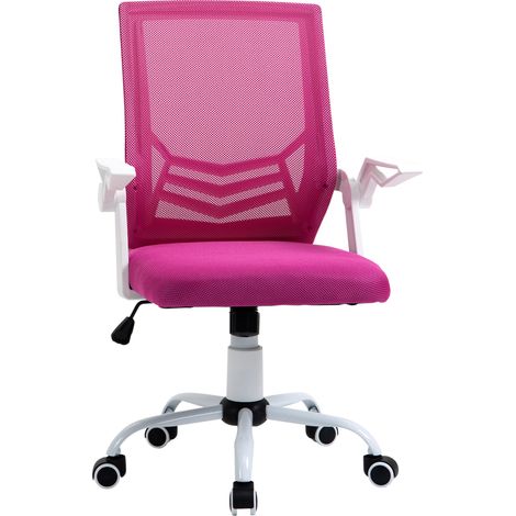 Siège bureau ergonomique avec support lombaire, accoudoirs pliants, dossier inclinable réglable en hauteur, filet respirant, capacité 120kg, Rose