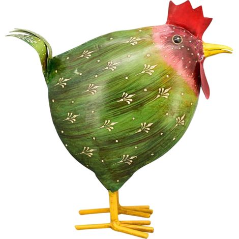 Gallo in metallo verde - Decorazione rustica per la casa e il giardino