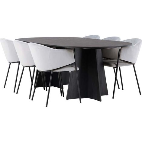 bootcut ensemble pour salle à manger table noir et 6 Evelina chaises gris. (1/5)