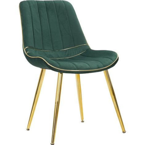 Set 2 Sedie Imbottite 51x59x79 cm in Poliestere Paris Verde e Oro (1/5)