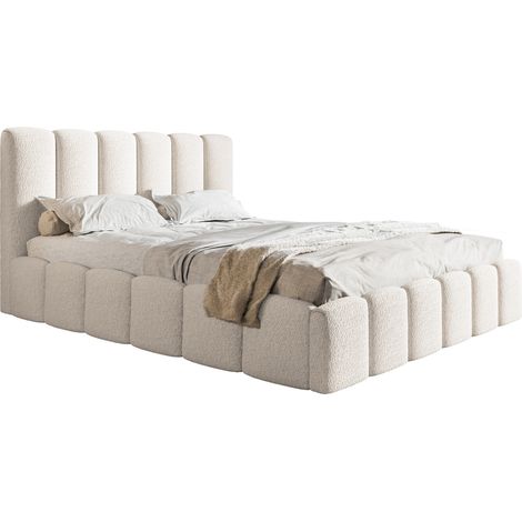 Lit adulte 180x200 Palermo avec rangement, cadre métallique - Lit design, lit adulte tissu bouclé (Crème - Anthology 1)