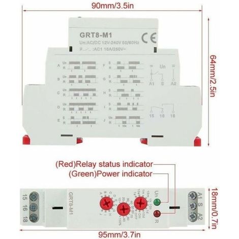 Relais temporisé GRT8-M1 avec 10 fonctions 35MM montage rail DIN AC/DC 12V 240V 50-60Hz-LIAIKI (1/5)
