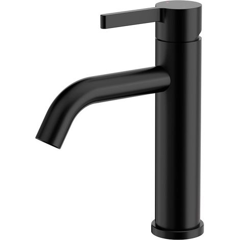 Grifo lavabo monomando Len Negro, con aireador Neoperl, cartucho cerámico, material inoxidable AISI 304, grifería de baño moderna, ahorro de agua
