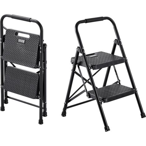 Pour cuisine et travaux ménagers, gagnez en hauteur en sécurité avec ce marchepied pliant 2 marches en acier charge 272 kg (1/5)