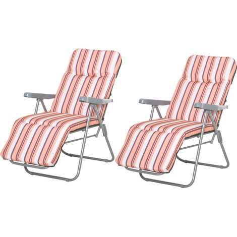 Sdraio reclinabile 5 posizioni con cuscino set 2 pezzi grigio arancione 60x75x102cm