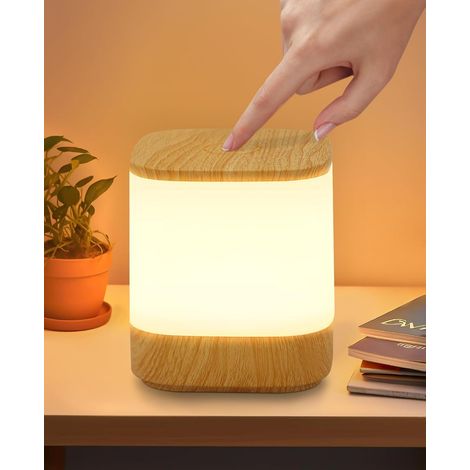 GBLY Lampada da comodino a LED in legno dimmerabile con tocco : lampada da tavolo a batteria da 3600 mAh, ricaricabile tramite USB, senza fili, con 3 temperature di colore e funzione timer (1/5)