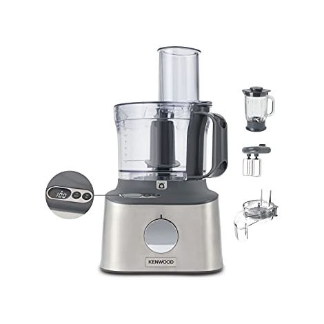 Kenwood MultiPro Compact + FDM315SS Robot da Cucina con bilancia integrata che trita, impasta, affetta, grattugia, Ciotola 1,2L, Frullatore in vetro 1.2L, 10 accessori+Express Serve, 2Vel.+Pulse, 800W (1/4)