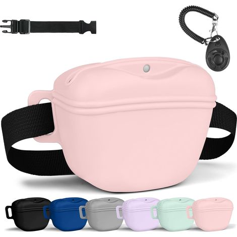 Silikon-Leckerlibeutel für Hunde, Zubehör für Hundetrainingstaschen, tragbare Futterbeutel für Spaziergänge mit Clicker und Trainingsgurt (Pink)