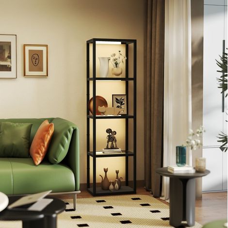 Lampada da terra LED con scaffale a 4 livelli, 4 nicchie in vetro, 3000 K, 35 W, nero DESVIAE (1/5)