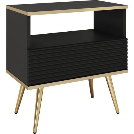 Comodino nero glamour con gambe dorate, 54 x 59 x 39 (1/4)