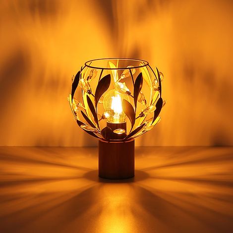 LED Tischlampe Wohnzimmer Tischleuchte Kristalle Nachttischlampe goldfarben, Holz Acryl, 4W 320lm warmweiß, DxH 20x25 cm