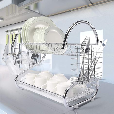 Sifree – Panier égouttoir d'évier double niveau en acier inoxydable – Porte-tasse et bac à eau – Capacité 40 kg – Facile à installer et à nettoyer (1/4)