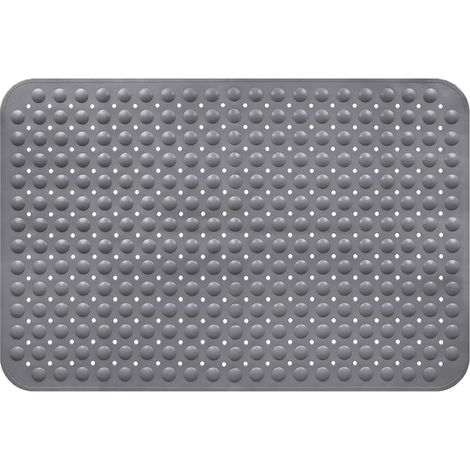 Tapis de Douche Antidérapant, Tapis Douche Antidérapant Rectangulaire, Tapis Salle de Bain 60 x 90 cm TPR Gris à Bulles, Natte de Douche avec Trous de Drainage, Ventouses, Cabine, Sauna (1/5)
