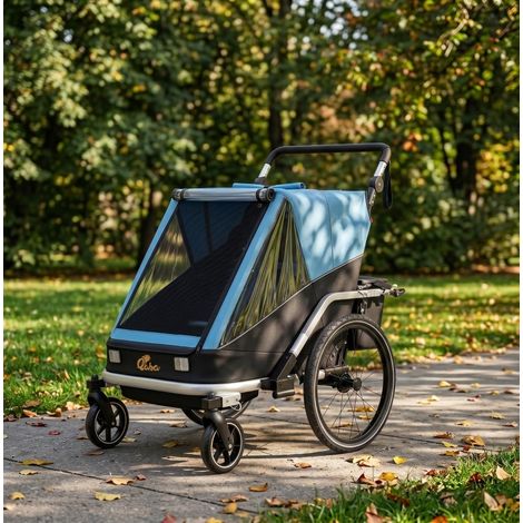 2-in-1 Kinderfahrradanhänger, faltbar, 2 Sitze, Aluminium, blau HAVRYA (1/5)