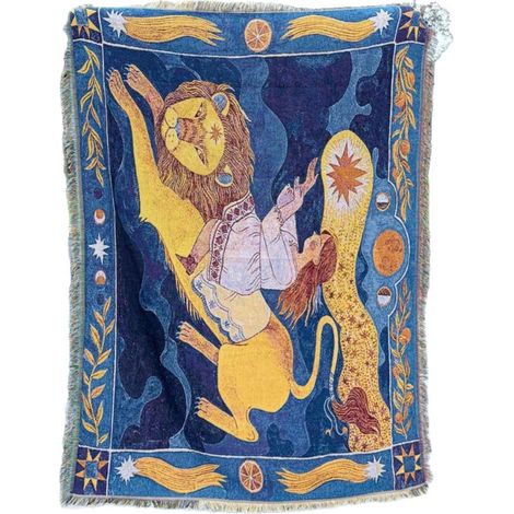 Couverture et tapisserie décorative motif Lion et Fille, style art vintage (1/5)