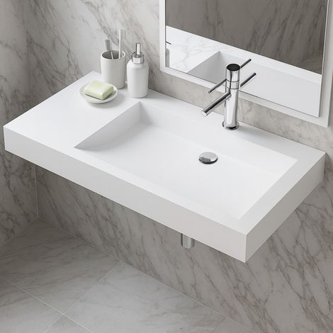 Weißes 80-cm-Wandwaschbecken aus Mineralwerkstoff - Passoa D