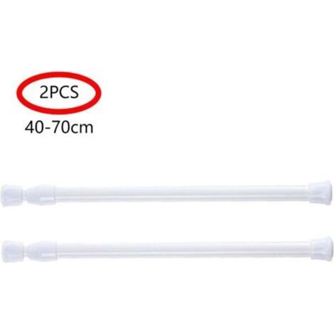 Lot de 2 tringles à rideau de douche télescopiques, sans perçage, pour douche, baignoire, armoire, blanc, largeur 40-70 cm (1/4)