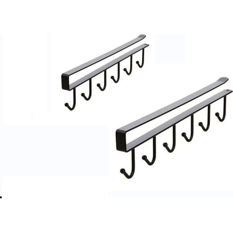 Sollbry Mehrfachhaken unter dem Schrank, 6 Haken, Hängeregal für Küchenutensilien, Schrank, Kofferraum-Organizer, Getränkehalter für Kaffeebar, geeignet für Regale mit einer Dicke von 2 cm oder wenige (1/5)