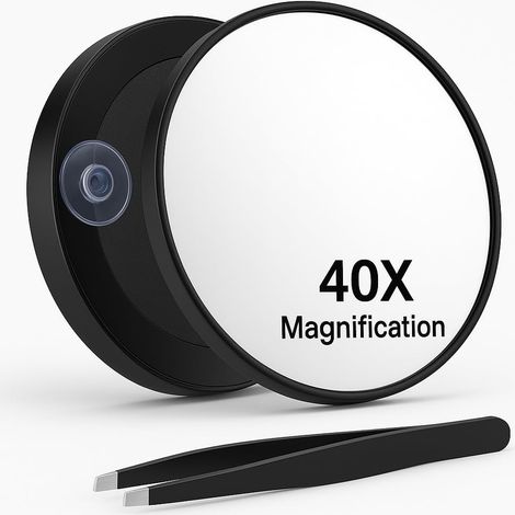 Miroir de poche grossissant 40X avec ventouse et pince à épiler, compact pour maquillage et épilation précise en voyage