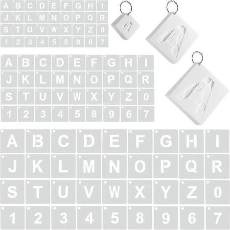 Lot de 108 gabarits de lettres et de chiffres, 3 tailles, 135 pouces, gabarits en plastique réutilisables, compatibles avec le dessin. (1/5)
