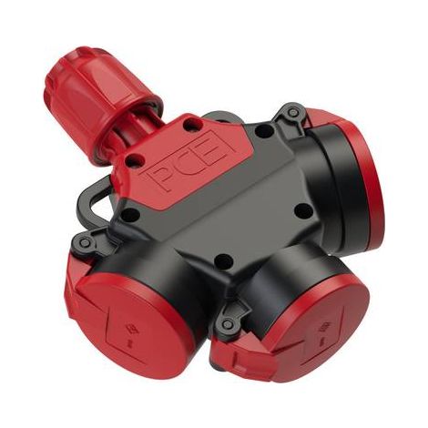 PCE 253642-SR ADAPTATEUR TRIPLE CAOUTCHOUC AVEC AFFICHEUR DE TENSION LED 230 V NOIR, ROUGE IP44