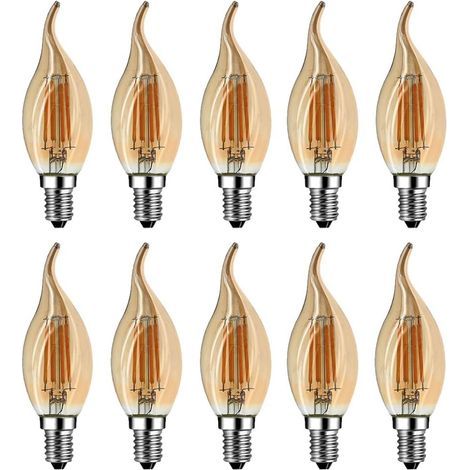 E14 LED-Flammenlampe, 4 W (entspricht 40 W Halogen-/Glühlampe), warmweiß 2700 K, LED-Einbauleuchte mit Kerzenflamme, 360°-Abstrahlwinkel, CRI 80, braunes Glas, 10er-Pack [Energieklasse A++] (1/5)