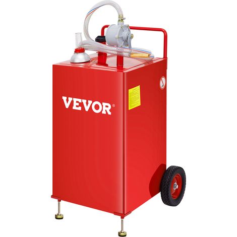 VEVOR 30 Gallonen Kraftstofftrolley, Kraftstoffspeicher mit 2 Rädern manueller Transferpumpe, Benzin-Diesel-Kraftstoffbehälter für Autos, Rasenmäher, Geländefahrzeuge, Boote, mehr, Rot (1/5)
