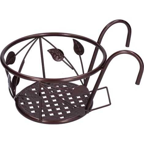 Support suspendu pour pots de fleurs, support pour plantes d'extérieur, à fixer sur une rambarde, pour balcon, terrasse ou jardin. Bronze. (1/5)