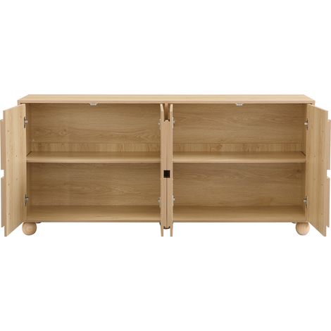Sideboard mit 4 Türen und Kreisrelief, 2 Fächern, verstellbaren Regalböden, Naturholzoptik (1/5)