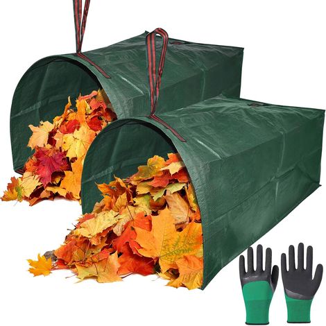 Garden Waste Bag, 2 x 270 L Green Dustpan Shaped Garden Bag, Foldable, Garden Grass in Extremely Resistant Polypropylene (1/5)