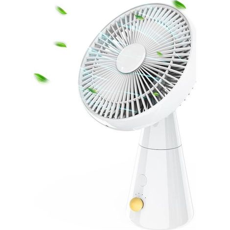 Leiser Ventilator, 25 cm oszillierender Tischventilator, 4 Geschwindigkeitsstufen, kabelloser Ventilator, 3000 mAh USB-Akku, Tischventilator für Schlafzimmer, Tisch, Büro (Weiß) (1/5)