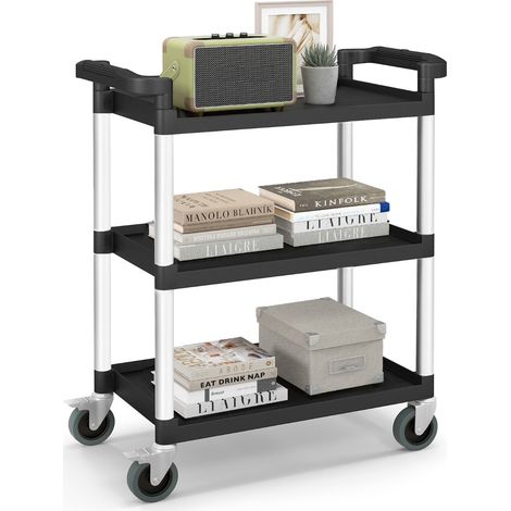 Carrello di servizio con ruote bloccabili doppie maniglie in alluminio Carrello 3 livelli Nero (1/5)