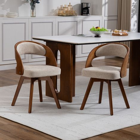 REDOM Lot de 2 chaises de salle à manger pivotante 360 degrés, dossier ergonomique, assise rembourrée en lin, pieds en bois de hêtre, kaki (1/5)