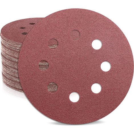 Schleifpapier 125mm Klett 120 Körnung, 50 Stück 8 Loch Rund Schleifpapier, 8 Loch Schleifscheiben, Aluminiumoxid Schleifpapier, Rund Schleifpads für Exzenterschleifer