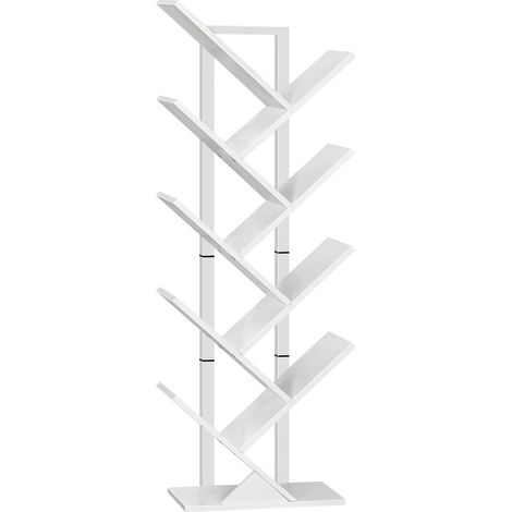 Bibliothèque d'arbre, Bibliothèque au Sol à 9 Niveaux, Étagère de Bureau à Domicile, pour Le Stockage de Livres, de CD, Robuste et Stable, Adaptée au Salon, Blanc (1/5)