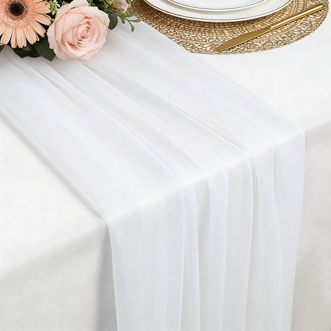 Chemin de table en mousseline blanche, 77x300 cm, doux et confortable, pour mariage bohème, fête, baptême, baby shower ou cuisine. (1/5)