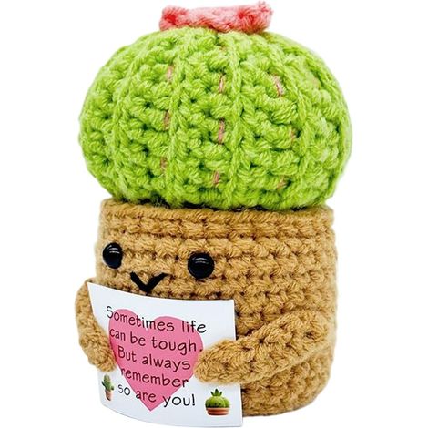 Crochet Ornements Inspirants De Bureau Pot Cactus Crochet Positif Bureau Cadeau Pour Anniversaire, Noël, Fête Des Mères, Petite Amie, Décoration Salon, (1/5)